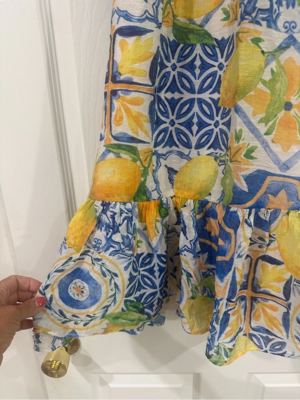 1. State Blue, Yellow and Green Lemon Italian Amalfi Tile Print Curtain Panel